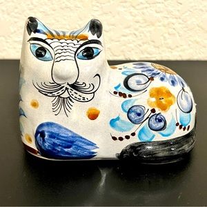 Vintage Tonala Multicolor Clay Cat- Made in Mexico - Hand Painted